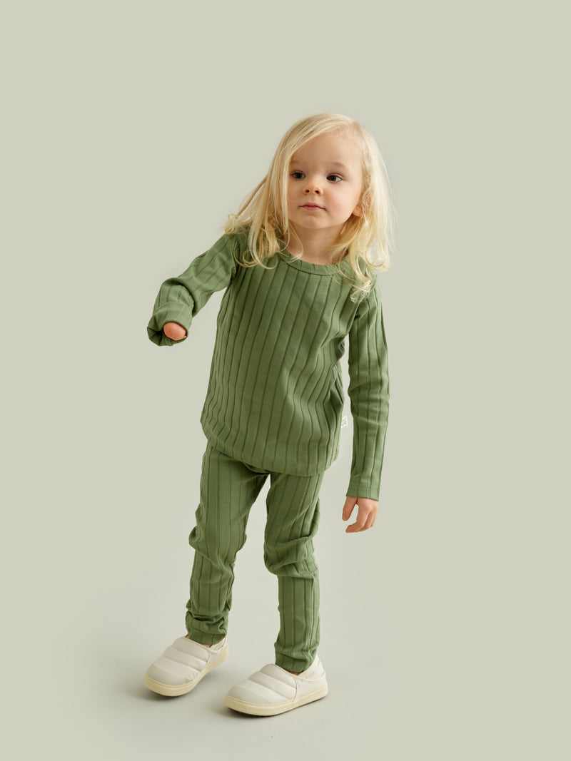 Leveä ribbi -leggingsit, sage